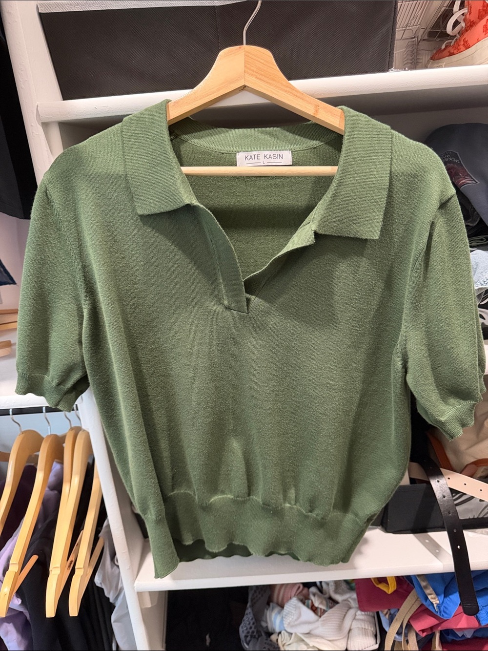 Olive Green Short-Sleeve Polo Sweater